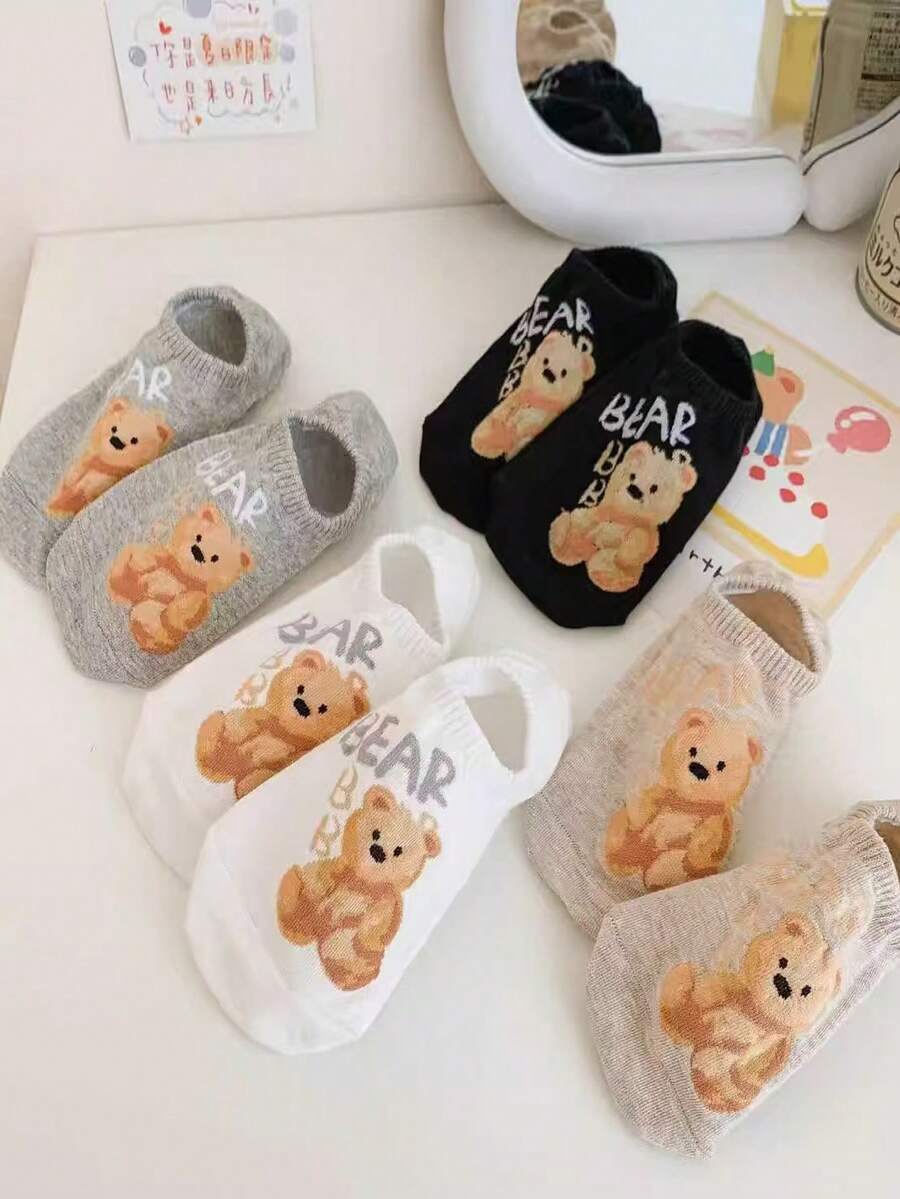 4/8 đôi tất nữ mùa hè cổ thấp mỏng, tất ngắn cổ thấp hình gấu dễ thương, tất thuyền thoáng khí chống trượt. - Nhiều màu - Xem 1