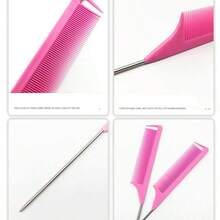 Conjunto De Pente  Para Modelagem De Cabelo Pente de Ponta Fina de Aço para Aplicação de Tintura - Rosa chiclete - Visão 6