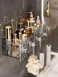 1pc No Drill Bathroom Shelf, Wall Mounted Bathroom Storage Rack - Multicolor - View 2