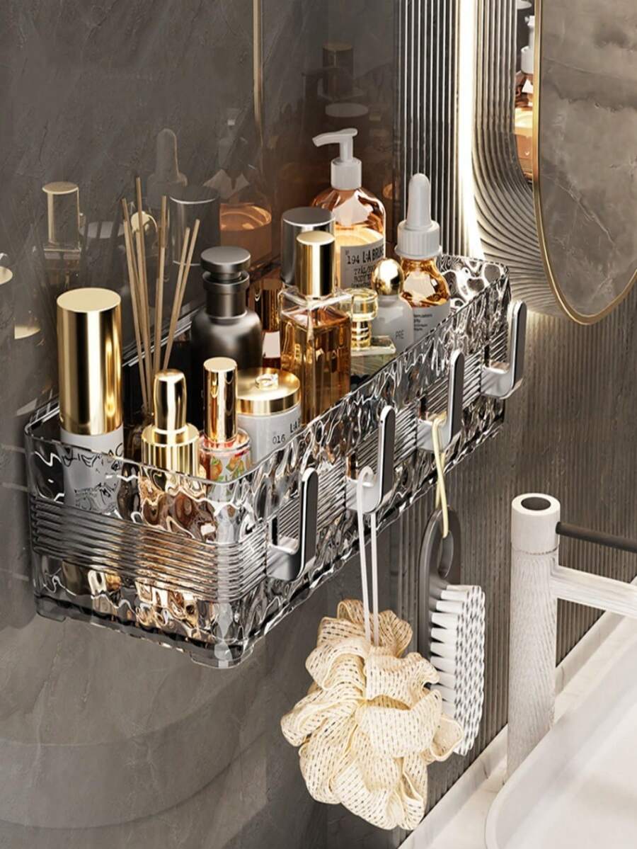 1pc No Drill Bathroom Shelf, Wall Mounted Bathroom Storage Rack