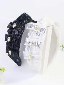 1pc Women's Carnival Glitter Sequin Crystal Bow Cute Party Headband, Carnival Gift - Multicolor - View 3