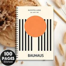 1pc A5 Spiral Bound Notebook, Bauhaus Style Striped Art Notebook, Spiral Coil Notebook, University Grid Notebook, Hardcover Journal Diary, Suitable For Travel, Daily Writing, Office, Record Keeping, Wonderful Gift For Family And Friends - A5 - View 4