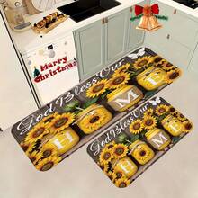 1/2/3pcs Sunflower Pattern Kitchen Floor Mat, Comfortable Flannel Home Decor Rug, Area Rug Rugs For Livingroom Living Room Alfombra Para Habitación Carpets For Bedroom - Multicolor - View 4