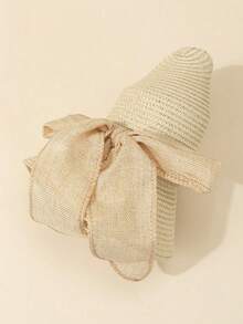 1pc Women's White Fashionable Versatile Flat Top Linen Bow Ribbon Sun Hat, Suitable For Beach Travel And Vacation - Multicolor - View 3