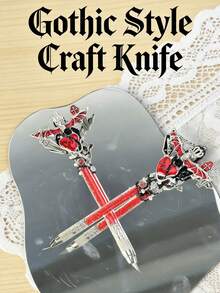 1pc Gothic Style Surgical Knife Skull Utility Knife, Delicate Girly Handmade Knife, High-Quality Unboxing Knife, Small Craft Carving Knife - Broken Bat - View 3