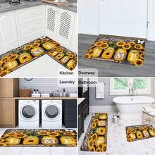 1/2/3pcs Sunflower Pattern Kitchen Floor Mat, Comfortable Flannel Home Decor Rug, Area Rug Rugs For Livingroom Living Room Alfombra Para Habitación Carpets For Bedroom - Multicolor - View 6