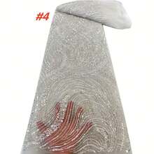 2026 High-Quality French African Mesh Lace Fabric, Handmade Beaded Embroidery Nigerian Sequin Lace Fabric, Suitable For Party Dress Sewing - A - View 5