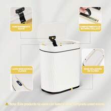 Botes de Basura8L Cubo De Basura Automático Con Sensor Para Baño Cubo de Basura de Plástico Botes de Basura Inteligente inteligente con tapa para Inodoro Blanco con borde negro - Blanco con borde negro - Ver 6