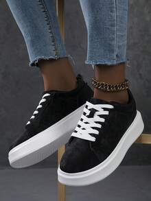 2026 New Women's Lace Up Casual Shoes, Sports Shoes, White Shoes, Women's Shoes, Skateboarding Shoes, Lightweight Street Board Shoes - Black - View 6