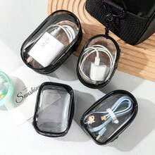 2个装便携式透明PVC迷你数据线收纳袋，双拉链设计，适用于收纳数据线、充电器、耳机、珠宝首饰及小配件、助听器、旅行包、钥匙、硬币等。轻便易携，拉链封口，可水洗——是旅行和日常携带的理想之选。 - 彩色 - 查看 4