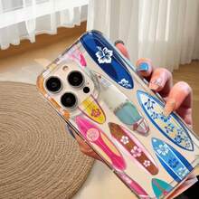1pc Colorful Surfboard Inflatable Soft TPU Shockproof Phone Case Compatible With IPhone 17 16 15 14 13 12 11 Pro Max X XS XR 8 7 Plus - Clear - View 2