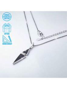 1pc Elegant & Fashionable 925 Silver Resin Triangle Pendant Necklace, Suitable For Women's Daily, Commuting, Also Can Be Given As Holiday Gift - Silver - View 4
