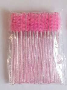 1套一次性睫毛刷、尼龙刷毛眉刷、无香睫毛膏刷（带ABS塑料手柄），适合中性肌肤 - 粉色和黑色刷头套装 - A - 查看 10