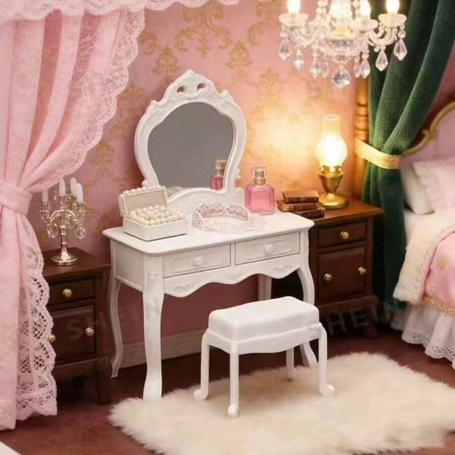 1pc Mini Furniture Bedroom Scene Dollhouse Accessory - Vanity, Nightstand, Vanity Desk, Miniature Decor [Some Parts Random, Color Difference May Occur] - Multicolor - View 1