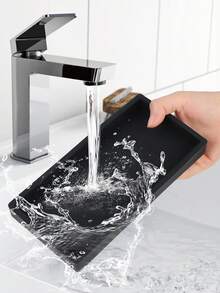 1个/2个装装饰长方形托盘,柔软硅胶收纳托盘,浴室盥洗台马桶托盘,最佳生日礼物,餐盘,厨房配件,厨房装饰,餐桌水果托盘,毕业礼物 - 黑色 - 查看 11