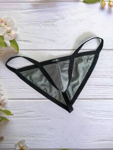 1件装无缝性感内裤，深灰色透视网眼低腰男士三角裤 - 灰色 - 查看 1