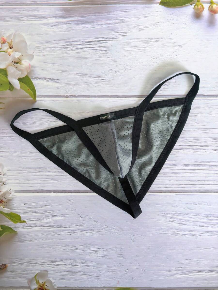 1件装无缝性感内裤，深灰色透视网眼低腰男士三角裤 - 灰色 - 查看 1