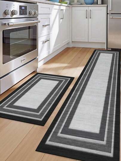 [HOT!!!] 1pc Soft Rubber Absorbent Kitchen Mat, 3.5mm Thick Absorbent Pad Large Or Small Rug, Minimalist Luxury Gradient Black & Gray Patchwork Rectangle Pattern Room Decor Carpet, Can Be Self-Cut To Fit Kitchen Size, Surface Fabric Material, Middle Sponge Layer, Bottom Rubber Layer, Suitable For Kitchen, Living Room, Bedroom, Children's Room, Mouse Pad, Bathroom, Entrance Mat, Outdoor Carpet, Balcony Mat, Hallway Carpet And Various Home Spaces