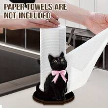 黑色猫形厨房纸巾架，木质厨房纸巾架，单层抹布架，立式厨房纸巾架，台面纸巾和保鲜膜分配器 - 彩色 - 查看 6