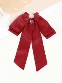 1 pieza Lazo de doble capa con decoración de perlas falsas, versátil y casual para mujer, adecuado para la calle, citas y uso diario - Blanco - Ver 7