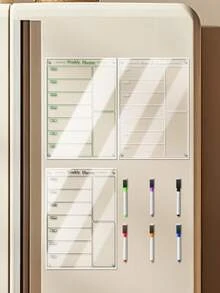 1 Set Of Erasable Magnetic Refrigerator Planner Message Board With 6 Whiteboard Pens, 3D Magnetic Acrylic Weekly Planner Memo Board, Refrigerator Sticker - White - View 2