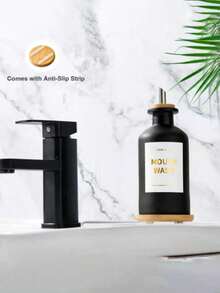 1pc 12OZ/350ML Mouthwash Dispenser, Coffee Syrup Bottle, Soy Sauce Vinegar Bottle, Bathroom Glass Mouthwash Rinser With Stainless Steel & Bamboo Sprout, Reusable Mouthwash Cup, Bamboo Tray And Stickers - View 4