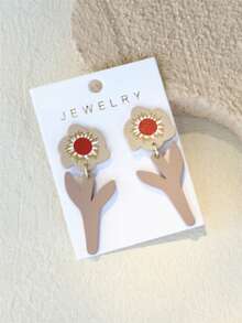 1 Pair Women's Floral Print Light Brown Ceramic Texture Vivid Cute Flower Acrylic Earrings - Multicolor - View 7