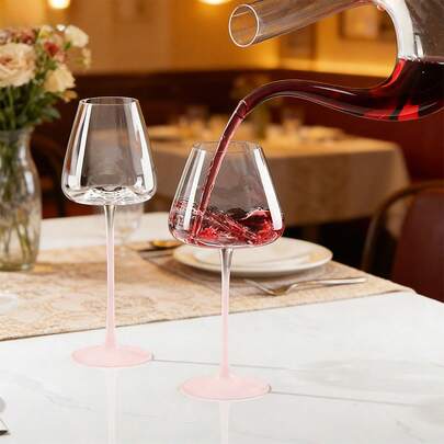 2 buc pahare de vin roz Ombre, pahare în stil Ins pentru petrecere de nuntă, vin roșu, șampanie, pahare de cocktail cu picior subțire, cadou pentru soție, prietenă, femei la ziua de naștere, nuntă, Ziua Mamei, aniversare