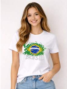 Brazil World Cup T-Shirt, Flag, Independence Day, Everyday Gift. - 白色 - 查看 1