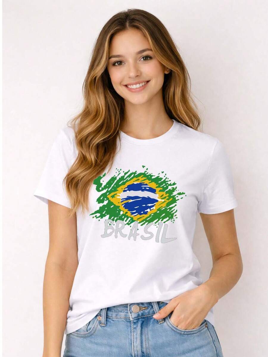 Brazil World Cup T-Shirt, Flag, Independence Day, Everyday Gift. - 白色 - 查看 1