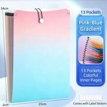 1 pièce Chemise de séparateur de matières pour étudiants, classeur organisateur de documents à 13 fentes de couleur dégradée, grand classeur accordéon format A4, sac de rangement de documents de bureau - Sac accordéon vertical à 13 compartiments - Voir 10