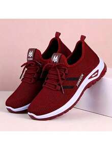 Breathable Knit Running Sneakers - Lightweight Lace-Up Sports Shoes With Flexible Sole For All-Day Comfort - 紅色 - 查看 1