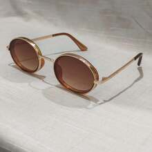 Retro Round  2026 Unisex – Vintage Gold Metal Frame With  Lenses, Fashion Style - Marrón - Ver 3