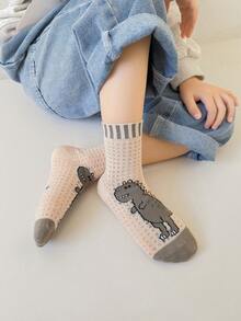 5 Pairs Kids' Spring/Summer Cartoon Dinosaur Breathable Mesh Mid-Calf Socks, Versatile Boys' Socks - Multicolor - View 8
