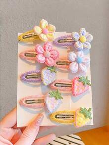 2件装女士花朵草莓发夹，刘海侧夹，布艺花朵发饰 - 彩色 - 查看 3