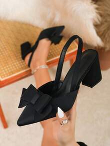 Bow Decor Elegant Sexy High Heel Pointed Toe Party Shoes, Comfortable And Non-Fatiguing - Black - View 12