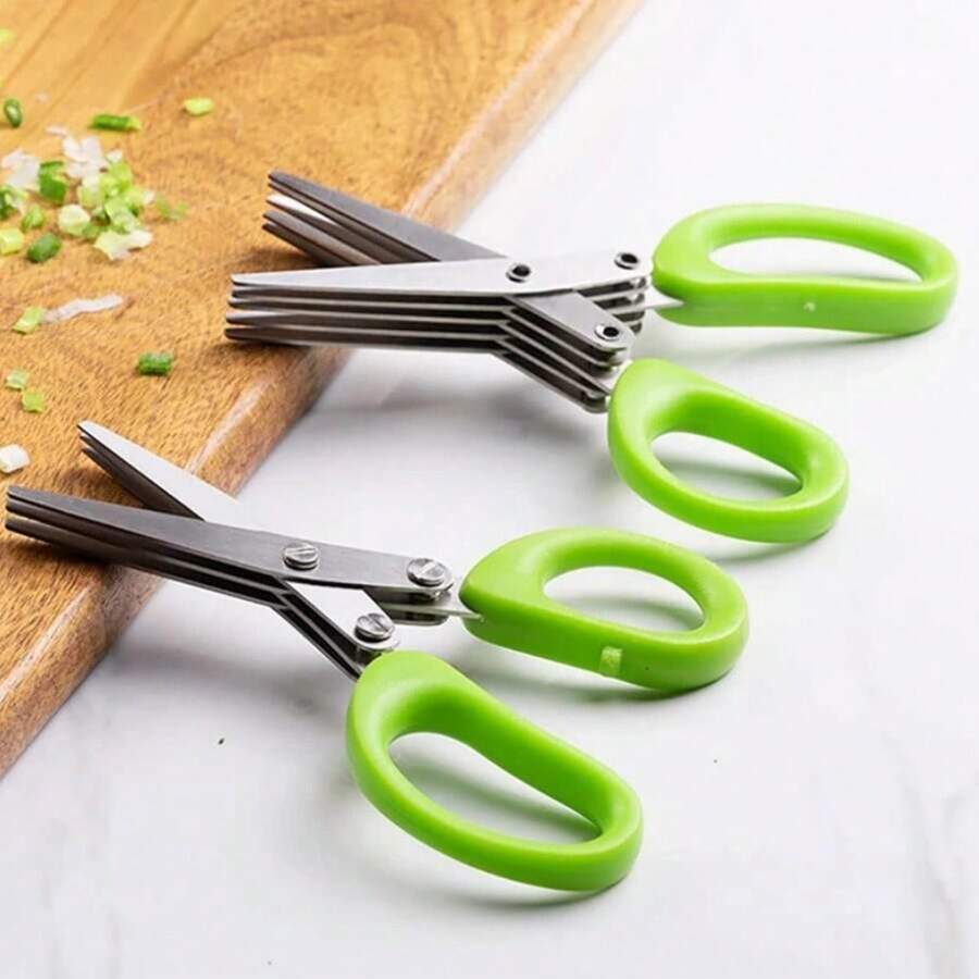 Tijeras multiusos de acero inoxidable para cebolletas verdes, herramienta de corte de hierbas de cocina de 3 capas/5 capas - Multicolor - Ver 1
