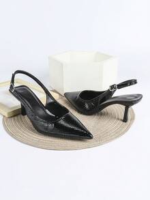 Giày cao gót đen nữ, mũi nhọn, quai hậu, thích hợp dự tiệc cưới, cao gót nhọn 7cm. - màu đen - Xem 4