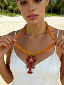 ZA 女士小龙虾吊坠串珠项链 | 多色波西米亚海洋风复活节礼物沙滩派对饰品 - 小龍蝦 - 查看 2