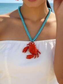 ZA Women's Multi-Color Shell Pendant Pearl Chain Necklace | Boho Beach Ocean Style Easter Gift Jewelry For Beach Party - Crab - View 3