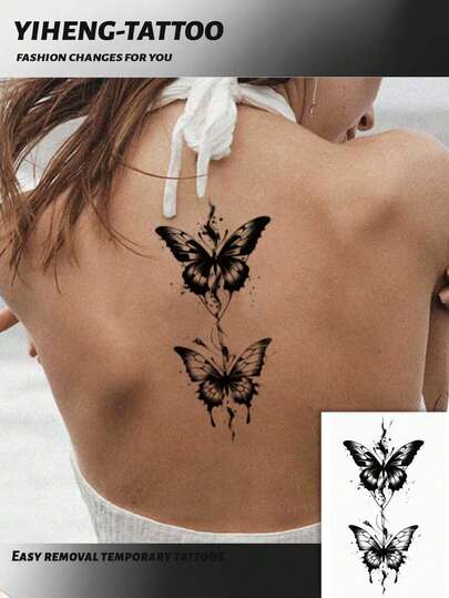 1pc Butterfly Print Temporary Tattoo, Multipurpose Unisex One-Time Use Tattoo Sticker Easy To Apply/Remove, Body Art Decor Sticker For Daily, Travel, Beach, DIY Gift