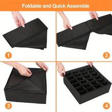 1pc Black 3-Compartment Underwear & Socks Drawer Organizer Set, Foldable Divider Storage Box, Home Storage & Organization, Minimalist Style, Non-Woven Fabric, Rectangular, Multi-Compartment Design, Classified Storage Space-Saving - Black - View 5