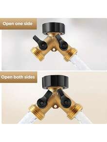 1pc/Set, Made Of Solid Copper, One-Piece Faucet Splitter With Waterproof Gasket, 3/4" Y-Type Hose Adapter, Garden Ball Valve Water Hose Splitter That Can Be Divided Into Two Bi-Directional Splitters, Threaded Connection, Kit Includes 1/2" Quick Connector And Waterproof Tape, Suitable For Car Washing, Watering Garden, Park And Lawn. Accessories. - Multiple Styles - View 3