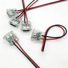 5/10 piezas Adaptador plano transparente iluminado de Tipo-C de 2 pines USB, con indicador luminoso verde, conector hembra a macho USB, cable de cobre chapado en estaño rojo y negro que soporta una corriente de 3A, adecuado para proyectos de manualidades DIY - transparente - Ver 9