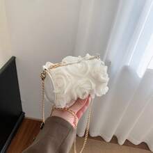 女士斜挎包，金属链条单肩包，精致迷你钱包，生日/情人节/七夕节礼物 - 米色 - 查看 5