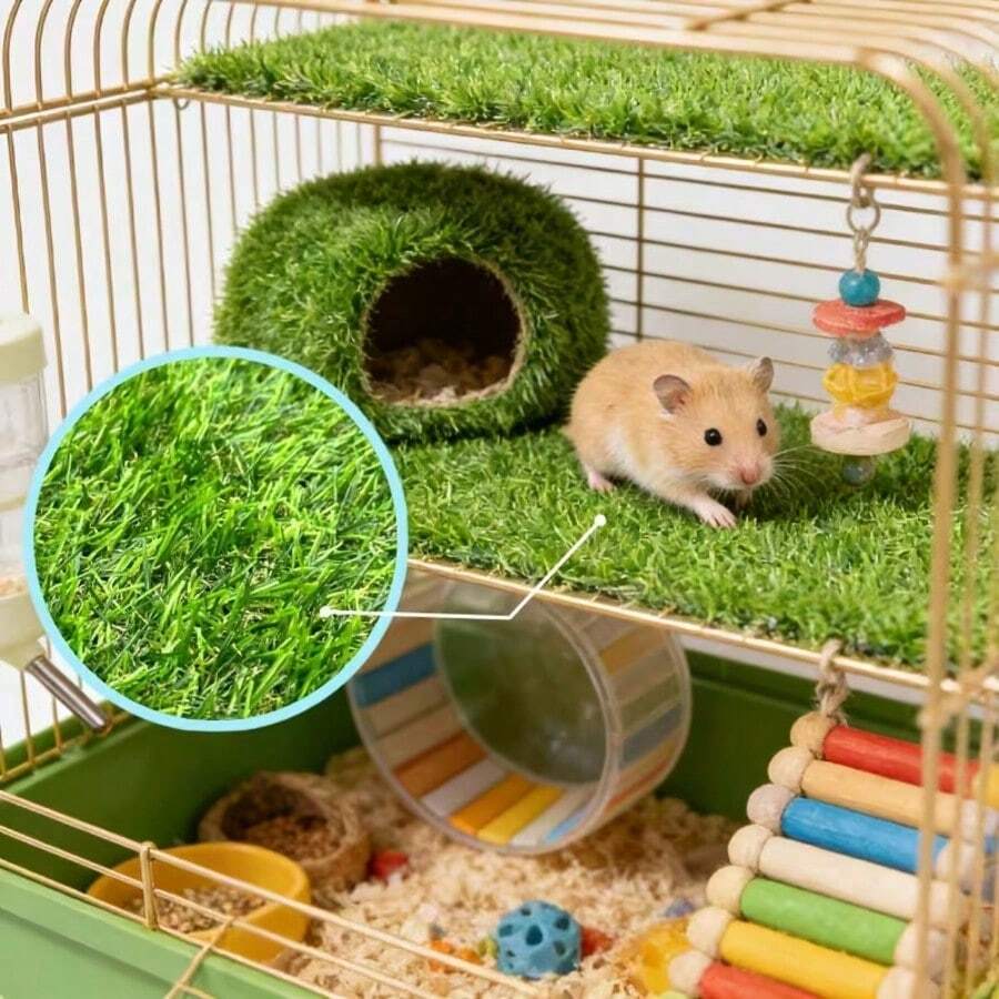 5pcs 1pc Reusable, Washable Small Pet Grass Mat, Suitable For Hamsters, Guinea Pigs, Can Be Used To Decorate Hamster Cages, Suitable For Hamsters, Mice And Other Small Pets' Living Environments - Reusable Grass Mat. - View 1