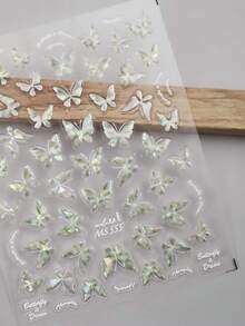 1张5D美甲贴纸，彩色蓬松贝壳蝴蝶图案，高品质美甲贴花，春季美甲设计，美甲装饰贴纸 - 彩色 - 查看 5