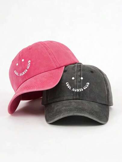 1顶女士复古水洗字母印花棒球帽，透气遮阳帽，适合日常通勤、聚会、团队建设等多种场合