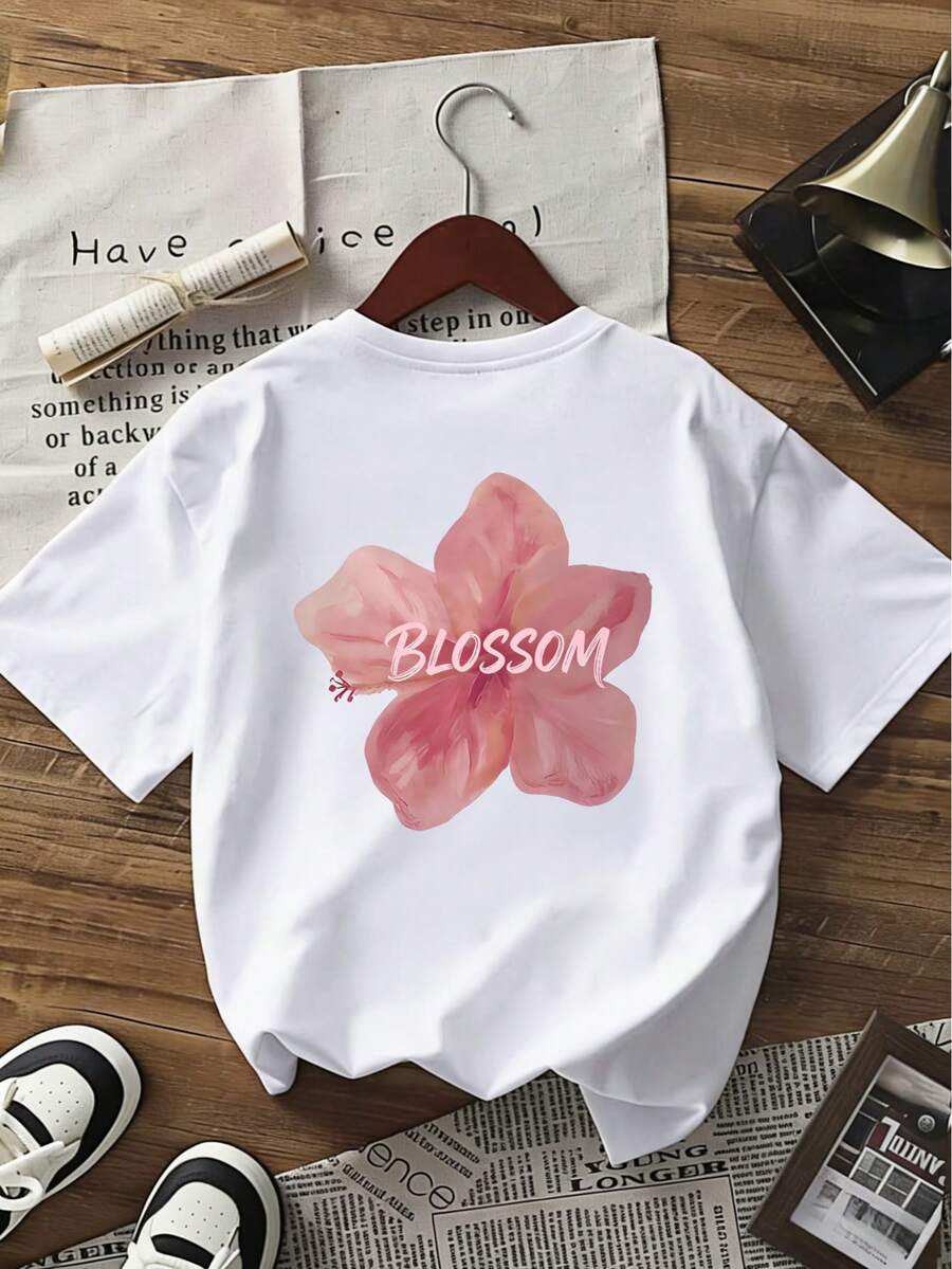 Camiseta gráfica de manga corta de verano para mujer, nuevas blusas blancas casuales - Blanco - Ver 1