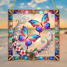 1件2D平面印刷蝴蝶阳光捕捉器，花园阳光捕捉器，亚克力彩色窗户悬挂装饰，室内装饰，适用于办公室、客厅、花园、门廊、墙面艺术、乔迁礼物、婚礼装饰、创意礼物，无需用电 - 掛飾 - 查看 11